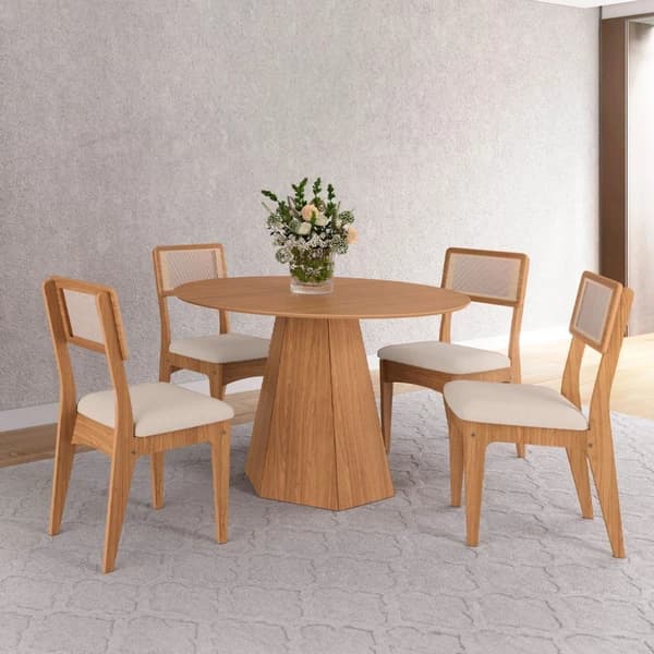 Conjunto Sala de Jantar Mesa Lisboa Hexagonal com 4 Cadeiras