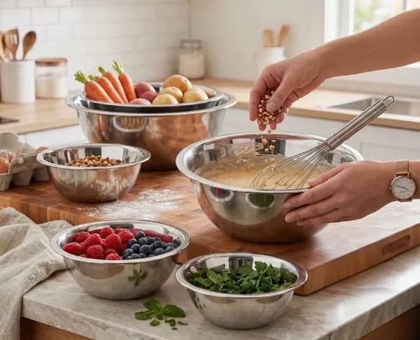 Conjunto de 5 Bowls Tigelas de Inox com Tampa Plástica Kit