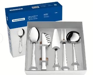 Jogo de Utensílios Tramontina Utility em Aço Inox Acabamento Brilho 5 Peças
