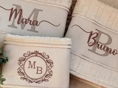 Jogo Toalha Banho Rosto Presente Casamento 3pc Nome Bordado
